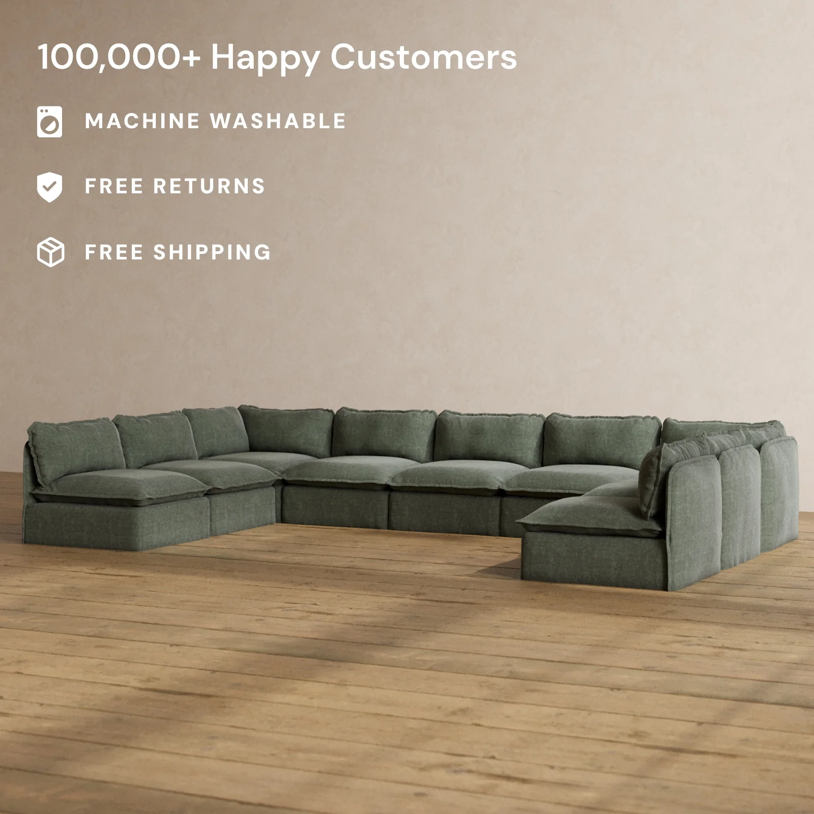 Slipcover Only - Modular Washable 9-Seater Open-Ends U-Sectional in Willow - Image 2