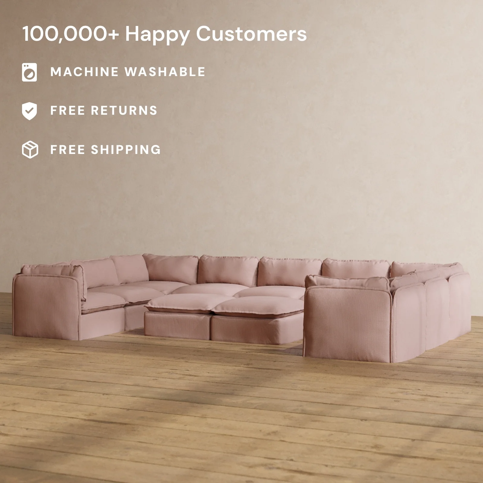 Slipcover Only - Modular Washable 9-Seater U-Sectional + Bench Ottoman in Sakura - Image 2