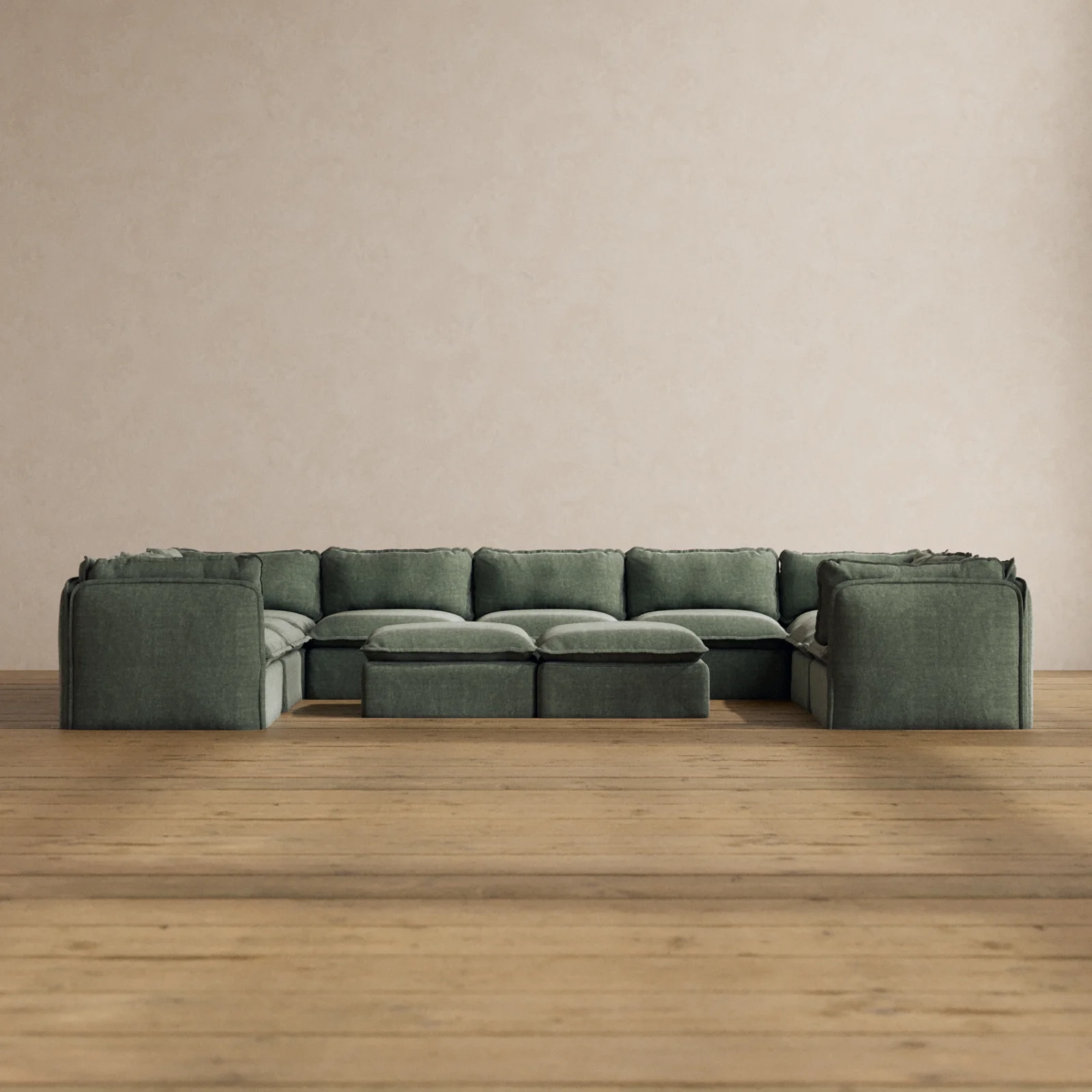 Slipcover Only - Modular Washable 9-Seater U-Sectional + Bench Ottoman in Willow