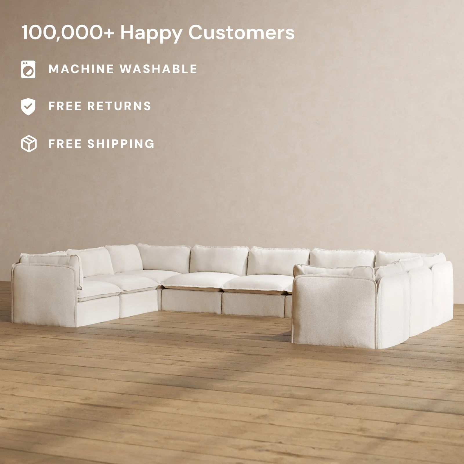 Slipcover Only - Modular Washable 9-Seater U-Sectional in Powder - Image 2