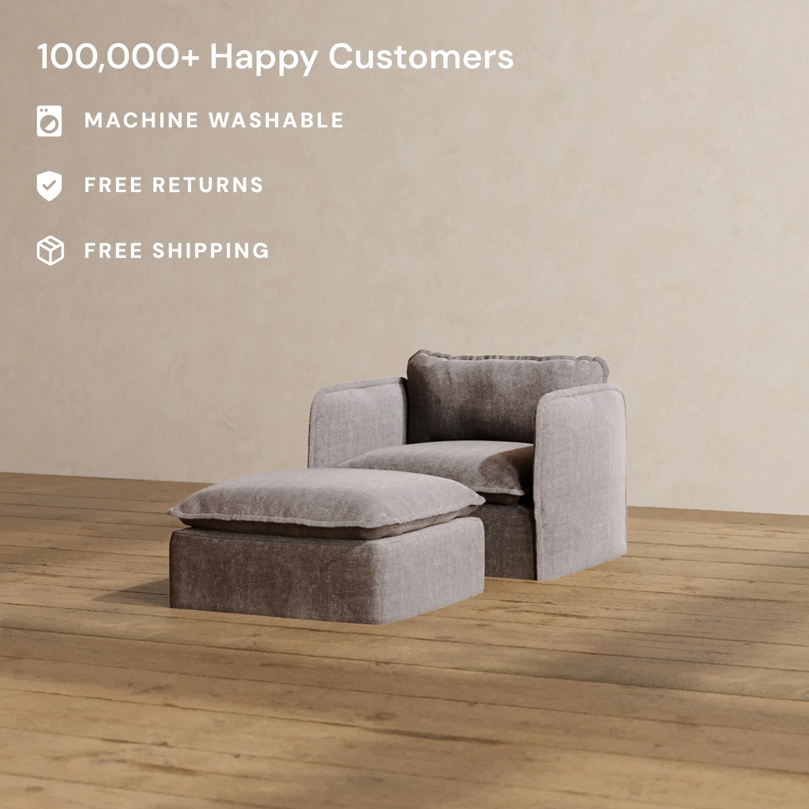 Slipcover Only - Modular Washable Armchair + Ottoman in Caviar - Image 2