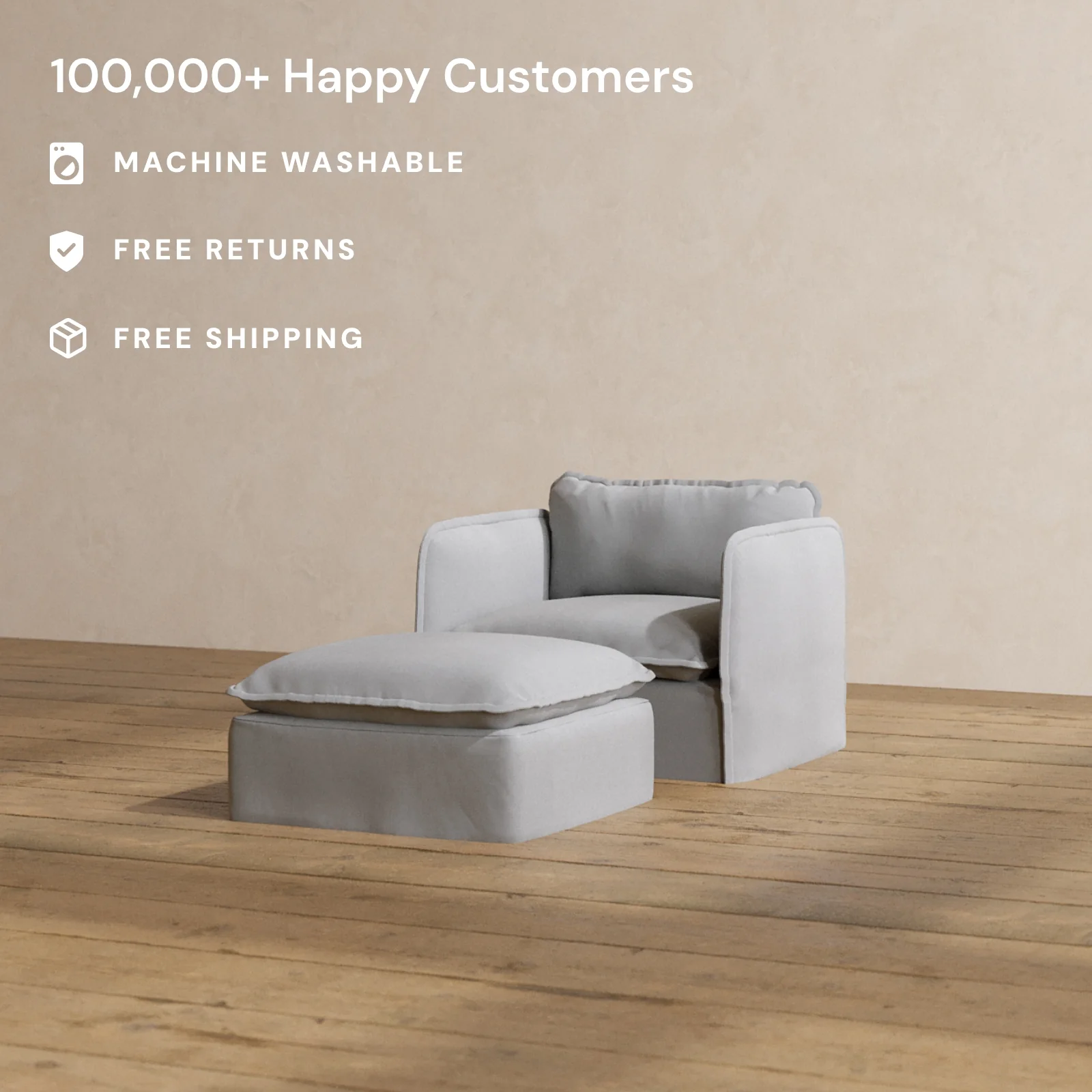 Slipcover Only - Modular Washable Armchair + Ottoman in Pumice - Image 2