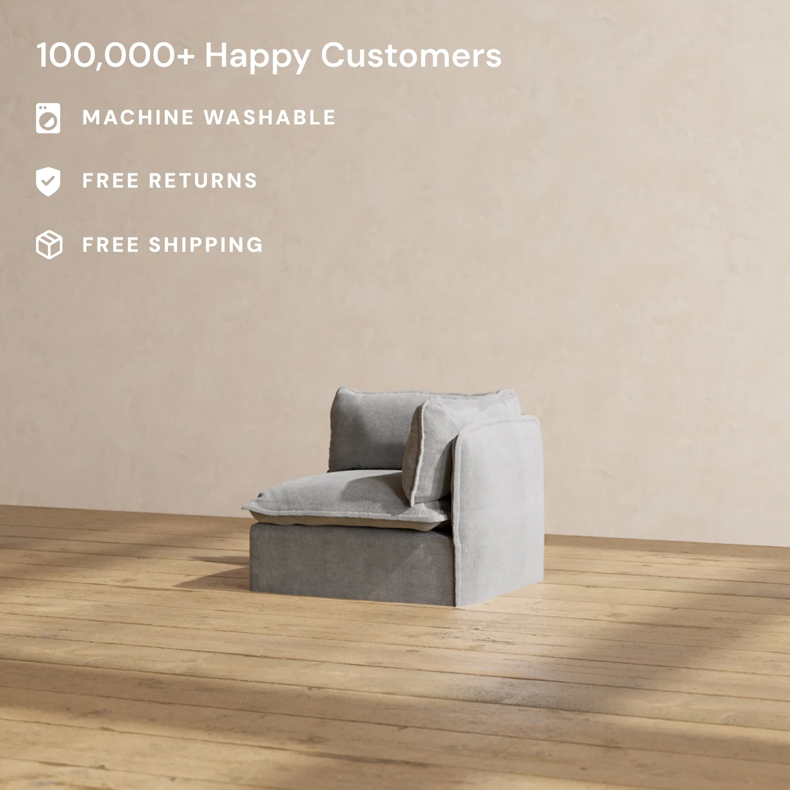 Slipcover Only - Modular Washable End Chair - Right in Ash - Image 2