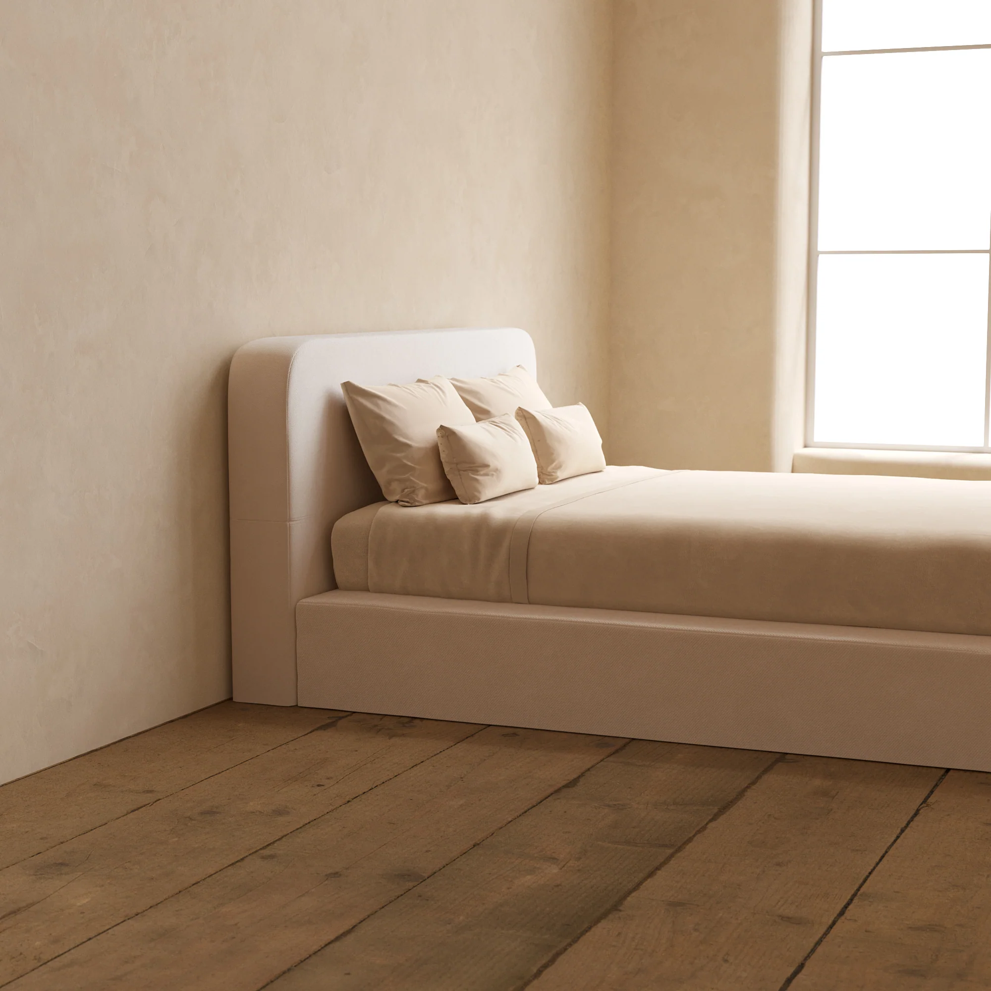 Slipcover Only - Queen Upholstered Platform Bed + Headboard | Plush Weave in Eggshell - Image 5